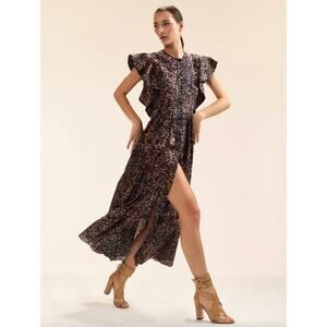 Cynthia Rowley Malta Kaftan Leopard Maxi Dress Size Medium NWT